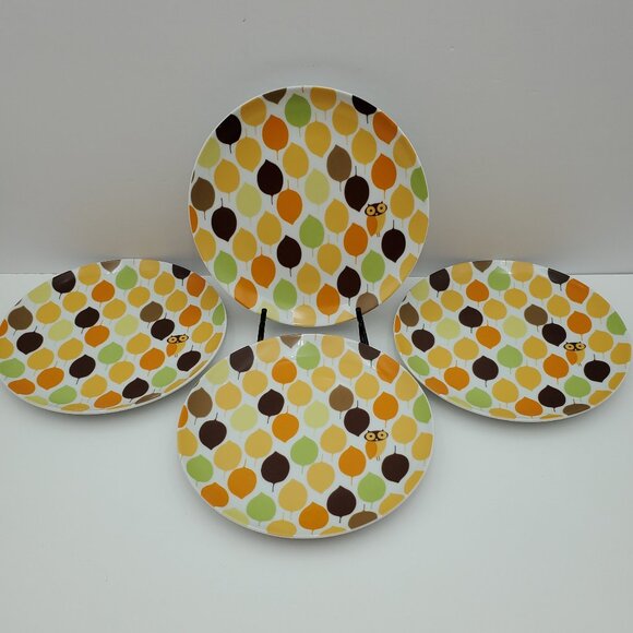 Rachael Ray Little Hoot Salad Plates Owl Autumn Leaves Dessert Plates - Picture 2 of 6